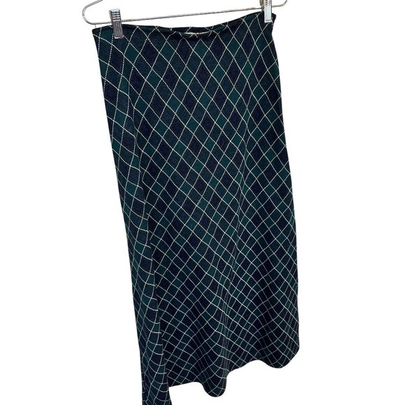 Vtg Green & Blue Plaid Womens Maxi Skirt Full Medium Tall Wool Academia - Picture 1 of 6